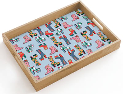 Dienblad hout 40x30 cm - Schootdienblad - Laarzen - Patroon - Disco - Borrelplank rechthoek - Plateau dienbladen