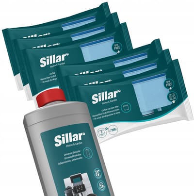 Sillar, 6x waterfilter voor espressomachine, koffiemachine filtervervanging, compatibel met Saeco Phillips Latte Go + 1x ontkalker 1l, vervanging CA6903/00, CA6903/10
