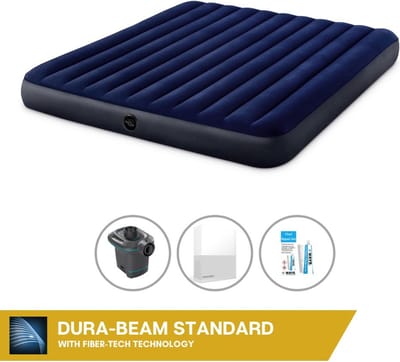 Intex Luchtbed - 2-Persoons - 183 x 203 x 25 cm - Blauw - Inclusief Pomp - Hoeslaken en Reparatieset