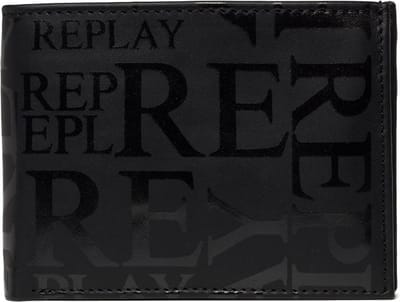 REPLAY Leren Kaarthoes Bifold Wallet Black Zwart