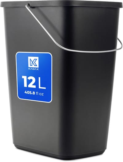 KADAX Afvalemmer zonder deksel met beweegbare metalen handgreep, robuust, kunststof container (zwart, 12 l)