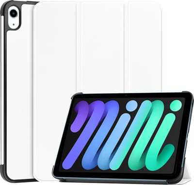 Hoesje - Geschikt voor Apple iPad Mini 7 (2024) - 8.3 inch - 7e Generatie - Dun & Stevig - Hardcover Book Case - Trifold Bookcase Hoes - Hard Cover - Tablethoes - Wit
