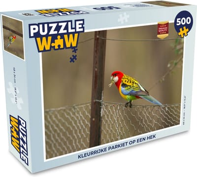 Puzzel Kleurrijke parkiet op een hek - Legpuzzel - Puzzel 500 stukjes
