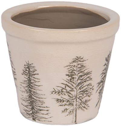 Keramiek Bloempot voor Binnen – Groen Dennenbomen – Rustieke Pot – Ø 8 cm – Dennenbomenmotief