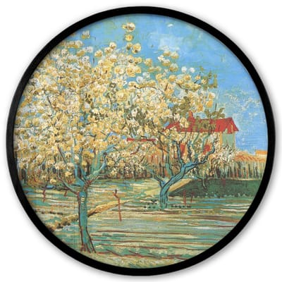 Poster in lijst Rond - Fotolijst 40x40 cm - Posters - Boomgaard in bloei - Vincent van Gogh - Ronde posterlijst zwart - Decoratie - Wanddecoratie woonkamer - Muurdecoratie slaapkamer