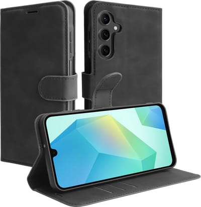 Cazy hoesje geschikt voor Samsung Galaxy A16 Hoesje met Pasjeshouder - Premium Bookcase - Zwart