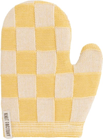 Knit Factory Ovenwant Block - Hittebestendige ovenhandschoen - keukenhandschoen - Gemaakt van 50% katoen & 50% acryl - Slijtvast - Ecru/Gold
