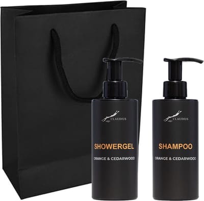 Douchepakket Sweet Orange & Cedarwood - Showergel + Shampoo - 300 ml per fles - set van 2 stuks - met luxe gift tas - cadeau - giftset voor hem en haar