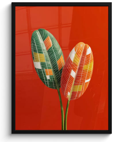 Poster in lijst - Fotolijst 60x80 cm - Posters - Bladeren - Ovaal - Mozaïek - Patroon - Posterlijst zwart - Decoratie - Wanddecoratie woonkamer - Muurdecoratie slaapkamer