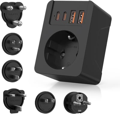 Reisadapter Wereldwijd Zwart - Universele Wereldstekker met 2 USB C en 2 USB A Internationale Stopcontact Adapter voor Meer dan 200 Landen - Reisstekker