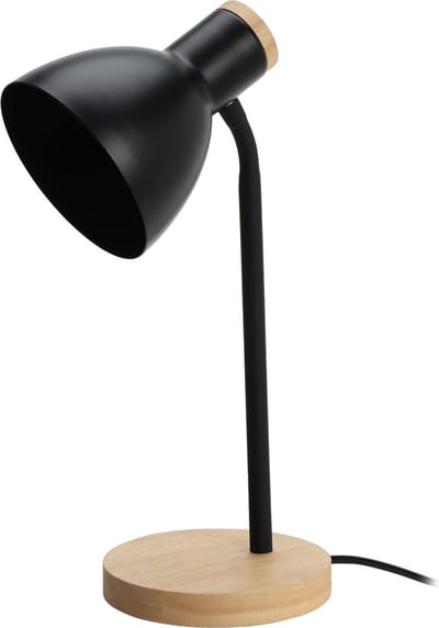 Home & Styling Tafellamp/bureaulampje Design Light - hout/metaal - zwart - H36 cm - Leeslamp