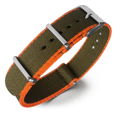 Seatbelt NATO Horlogeband Deluxe Nylon Strap Legergroen Oranje 18mm