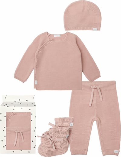 Noppies - Cadeausetje - Cadeaudoosje met Kledingset - Kraamcadeau - Babyshower - 4delig - Broek Grover - Trui Pino - Slofjes Nelson - Muts Niland Rose Smoke - Maat 62