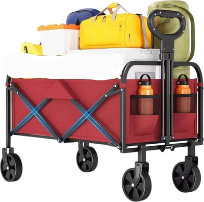 50L Tuinwagen - Voor Camping, Strand & Outdoor - Lichtgewicht Draagbare Trolley - Opvouwbare Utility Cart - Rood