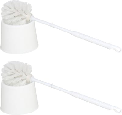 2x stuks wc/toiletborstels en houders wit 33 cm van kunststof - Toilet/badkameraccessoires wc-borstel