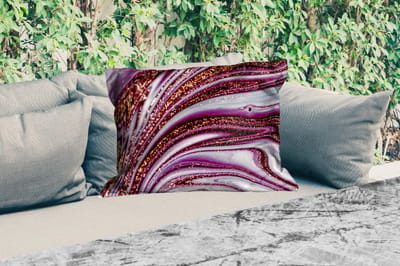 Buitenkussens - Marmer - Roze - Goud - Glitter - Marmerlook - Luxe - 60x40 cm - Weerbestendig