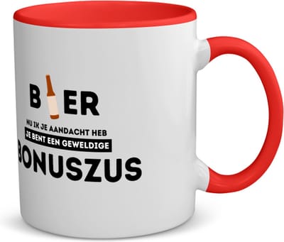 Akyol - bier, nu ik je aandacht heb je bent een geweldige bonuszus koffiemok - theemok - rood - Zus - de beste zus - verjaardagscadeau - verjaardag - cadeau - cadeautje voor zus - zus artikelen - kado - geschenk - gift - 350 ML inhoud