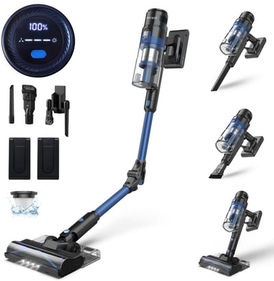 MYBOT S8 Ultra - Steelstofzuiger met Dweilfunctie - 430W - 30Kpa - 3 Zuigniveaus - Vacuum Cleaner - Steelstofzuiger Draadloos - 2 Accu's - Zonder Zak - Op Accu
