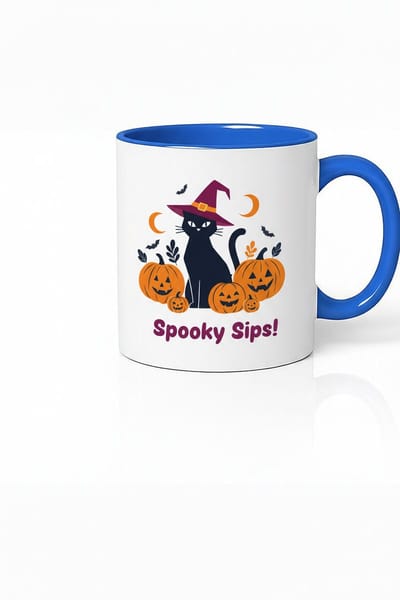 Halloween Mok - Spooky Sips - Zwarte Kat en Pompoenen - Keramische Koffiemok