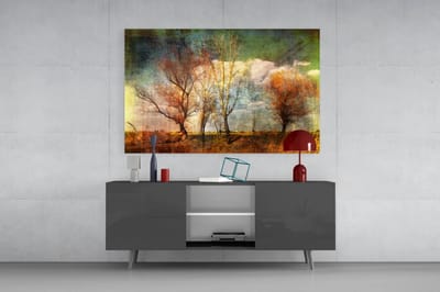 Glasschilderij - Einde van de Zomer - Landschap in de Herfst - 90x60x0.4 cm