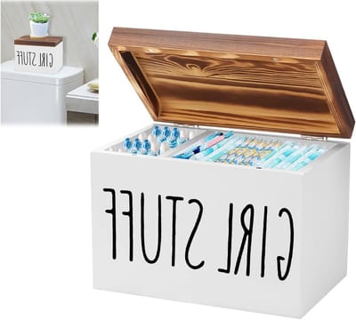 Houten opbergdoos voor tampons en maandverband met 2 compartimenten - Hygiënische opslag voor dames en meisjes