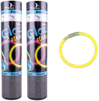 Glow in the dark armbandjes - 2x - geel - 25 cm - neon glow - oplichtende sieraden