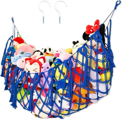 Grote Navy Blauwe Hangnet voor Knuffeldieren, 60 Inch Opbergoplossing met 2 Haakjes, Ideaal voor Wandbevestiging en Organisatie van Speelgoed