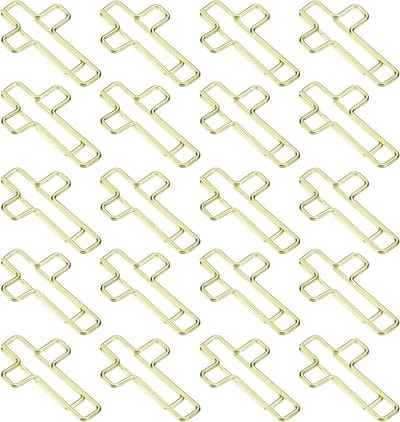 20 Stuks Paperclips in Kruisvorm, Bookmark Clips voor Kantoor en Thuis, Perfect voor Organisatie en Creatief Gebruik (Goud, 3.2 cm)