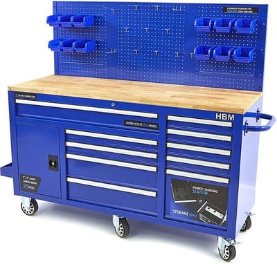 158 cm 10 Laden Werkbank met Deur en Achterwand – BLAUW