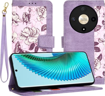 Hoesje geschikt voor HONOR Magic6 Lite - Techsuit FlipCraft Book Wallet Case met koord - Mysterious Purple
