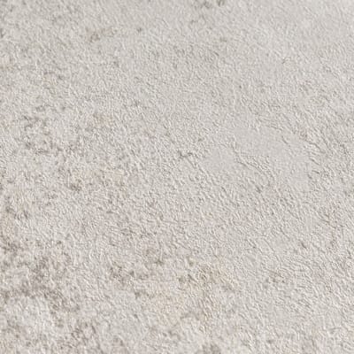 Pleister-look behang Profhome 786293-GU vliesbehang hardvinyl warmdruk in reliëf gestructureerd met metalen accenten glinsterend grijs platina beigegrijs 5,33 m2