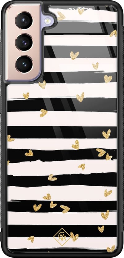 Casimoda® hoesje - Geschikt voor Samsung Galaxy S21 - Hart Streepjes - Luxe Hard Case Zwart - Backcover telefoonhoesje - Zwart