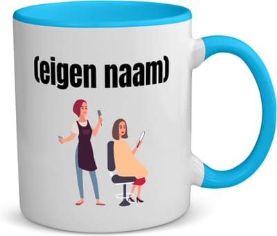 Akyol - kapper vrouw met eigen naam koffiemok - theemok - blauw - Kapper - barbers - collega's - verjaardag - afscheidscadeau - geschenk - kado - 350 ML inhoud