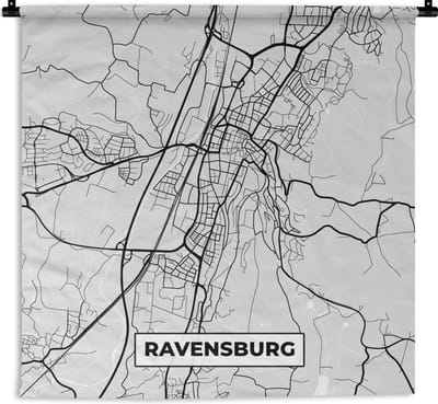 Wandkleed - Wanddoek - Duitsland - Stadskaart - Plattegrond - Ravensburg - Kaart - 180x180 cm - Wandtapijt