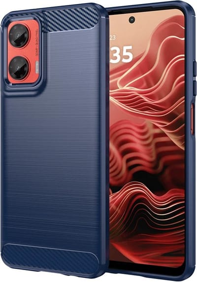 MobyDefend Hoesje - Geschikt voor Motorola Moto G35 - TPU Backcover - Geborstelde Metaal & Carbon-Look - Blauw