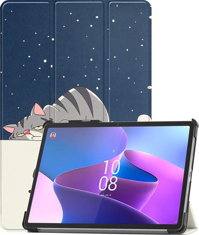 Hoesje - Geschikt voor Lenovo Tab P11 Pro - Dun & Stevig - Trifold Bookcase Hoes - Hard Cover Case - Met Uitsparing Geschikt voor Lenovo Pen - Hardcover Book - Tablethoes - Kat