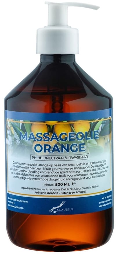 Massageolie Orange 500 ml met witte pomp - 100% natuurlijk - biologisch en koud geperst