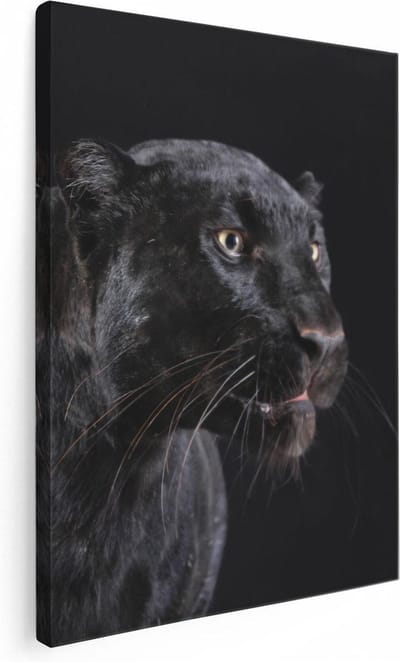 Artaza Canvas Schilderij Zwarte Panter - 30x40 cm - Klein - Wanddecoratie Dierenkop - Muurdecoratie Luipaard - Kamer Accessoires