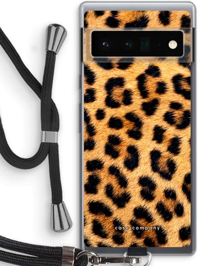 Case Company® - Hoesje met koord geschikt voor Google Pixel 6 Pro hoesje met Koord - Luipaard - Telefoonhoesje met Zwart Koord - Bescherming aan alle Kanten en Over de Schermrand