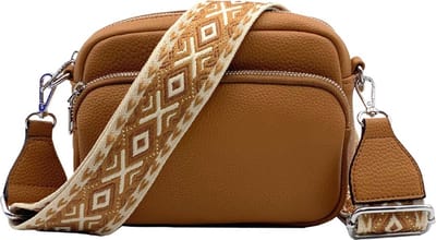 Dames Schoudertas Cognac – Trendy Damestas – Bag Strap – Kleine Schoudertas met Ritssluiting – Crossbody Tas