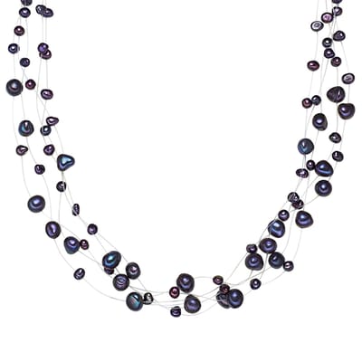 Valero Pearls Parel ketting Sterling zilver Gekweekte zoetwaterparels donkerblauw