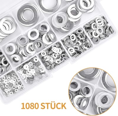 Famanu – Platte sluitringen assortiment 1080 stuks roestvrij staal A2 11 maten M2 tot M16