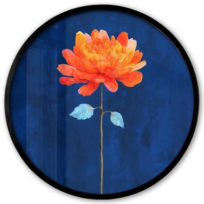Poster in lijst Rond - Fotolijst 40x40 cm - Posters - Bloem - Oranje - Bladeren - Ronde posterlijst zwart - Decoratie - Wanddecoratie woonkamer - Muurdecoratie slaapkamer