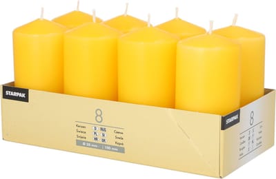 Conpax candles Stompkaarsen/zuilkaarsen set van 8x - geel - D5 x H10 cm - 16 branduren
