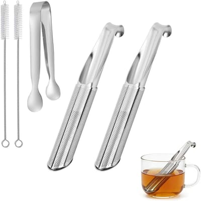 Theezeef in pijpvorm, 5 stuks, roestvrij staal, in pijpvorm, filter, de infusie met herbruikbare haak, theezeef, theezeef, filter en theezeef