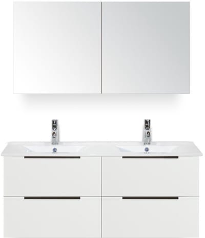 Seville Badmeubelset 120 cm - 4 Laden Wit Hoogglans Edge - Wastafel Enjoy Dubbel met Spiegelkast