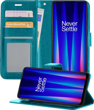 Hoesje - Geschikt voor OnePlus Nord CE 2 - Luxe Bookcase - Walletcase Hoes - Portemonnee - Cover - Telefoonhoes - Turquoise