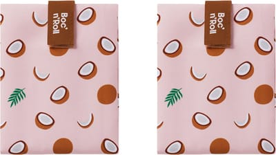 Boc’n’Roll Fruits Coconut - Herbruikbaar Boterhamzakje en Snackverpakking - Sluiting met klittenband - BPA-vrij - Waterdichte binnenlaag - Wasbaar tot 60°C - 2 stuks