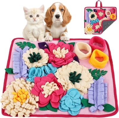 Snuffelmat Honden - Voermat Interactief - Mentale Verrijking - Antislip Basis - 39 x 34 cm - Rood