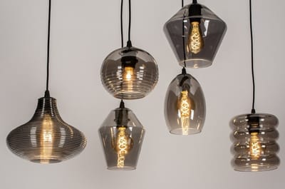 Lumidora Hanglamp 74042 - NAPELS - 6 Lichts - E27 - Zwart - Grijs - Metaal